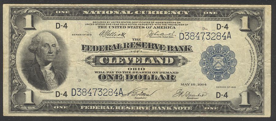 Fr.720, 1918 $1 Cleveland FRBN, D38473284A, VF